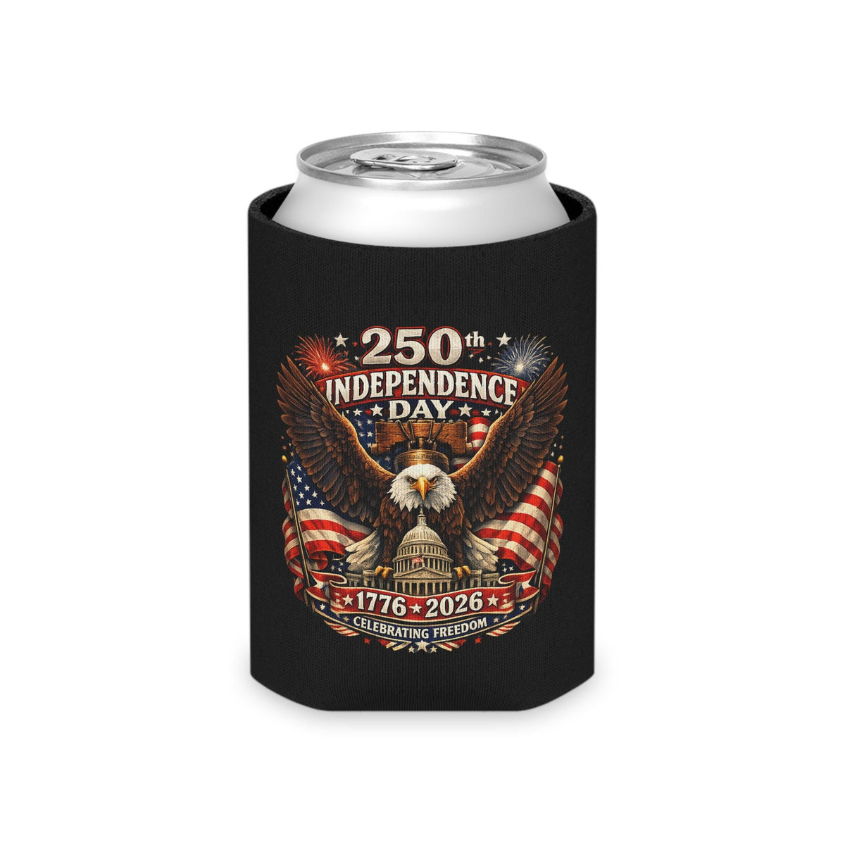 250th Independence Day Eagle Can Cooler | 1776-2026 Patriotic Sleeve