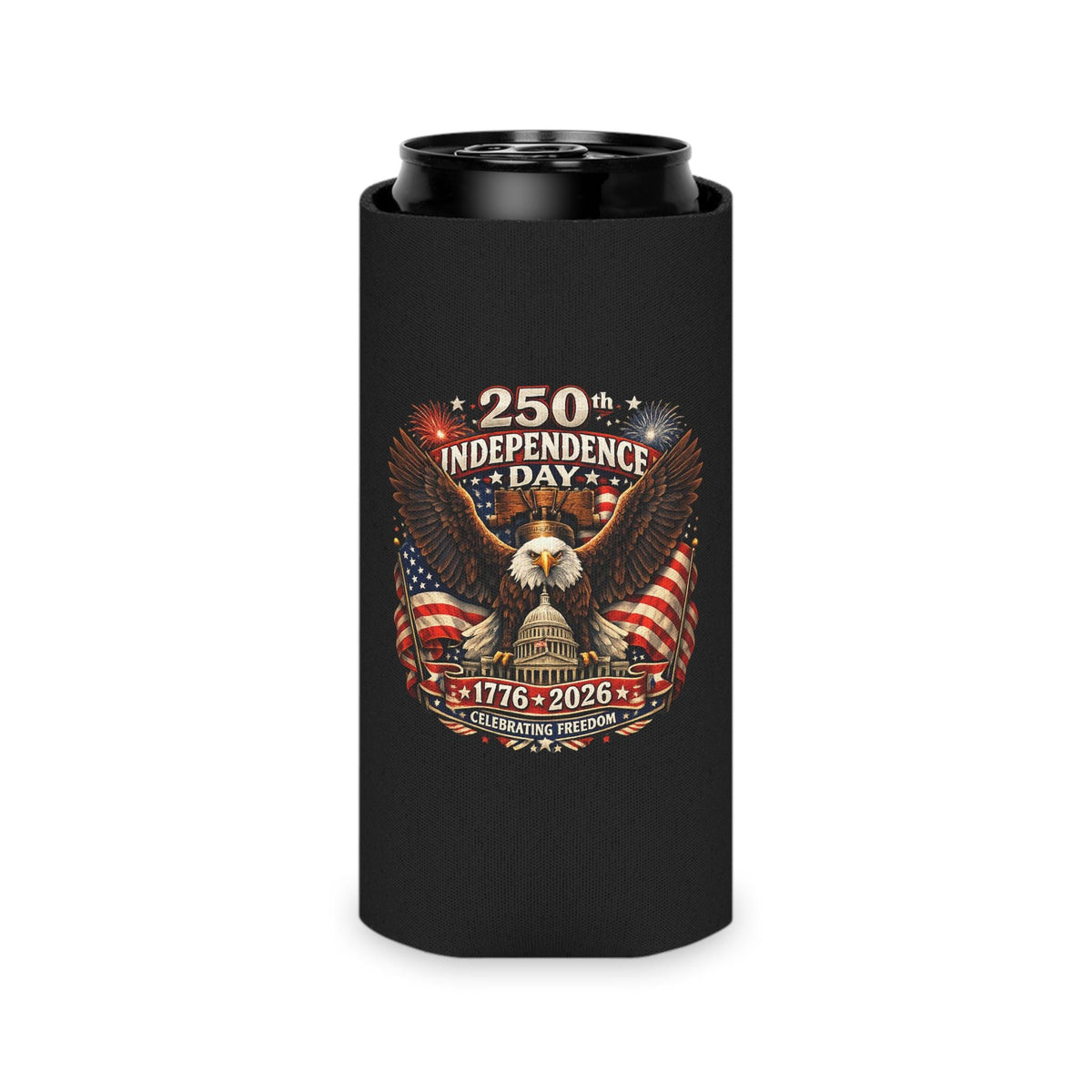 250th Independence Day Eagle Can Cooler | 1776-2026 Patriotic Sleeve
