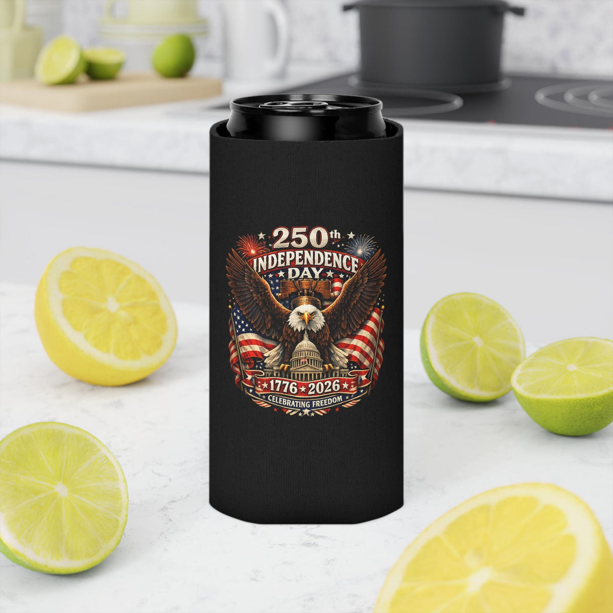 250th Independence Day Eagle Can Cooler | 1776-2026 Patriotic Sleeve