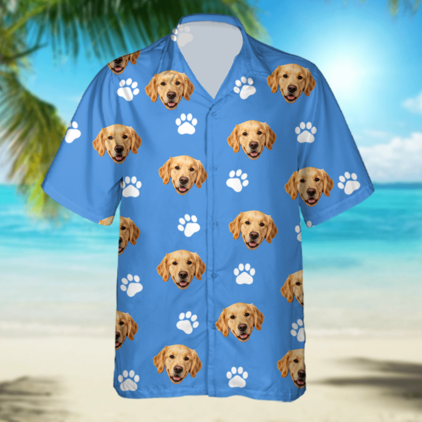 Custom Dog Face Hawaii Shirt with Bone Graphic
