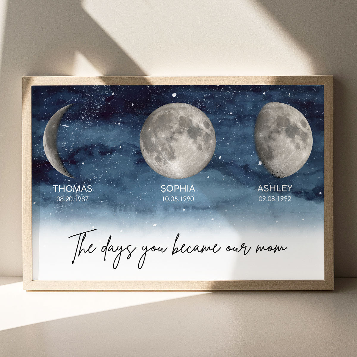 Starry Night The Day You Became our MOM MUM Custom Title Nickname And Kids Birth Moon Phase - Personalized Poster - Heartfelt Mother's Day Gift For Mom, Wife, Grandma,Dad