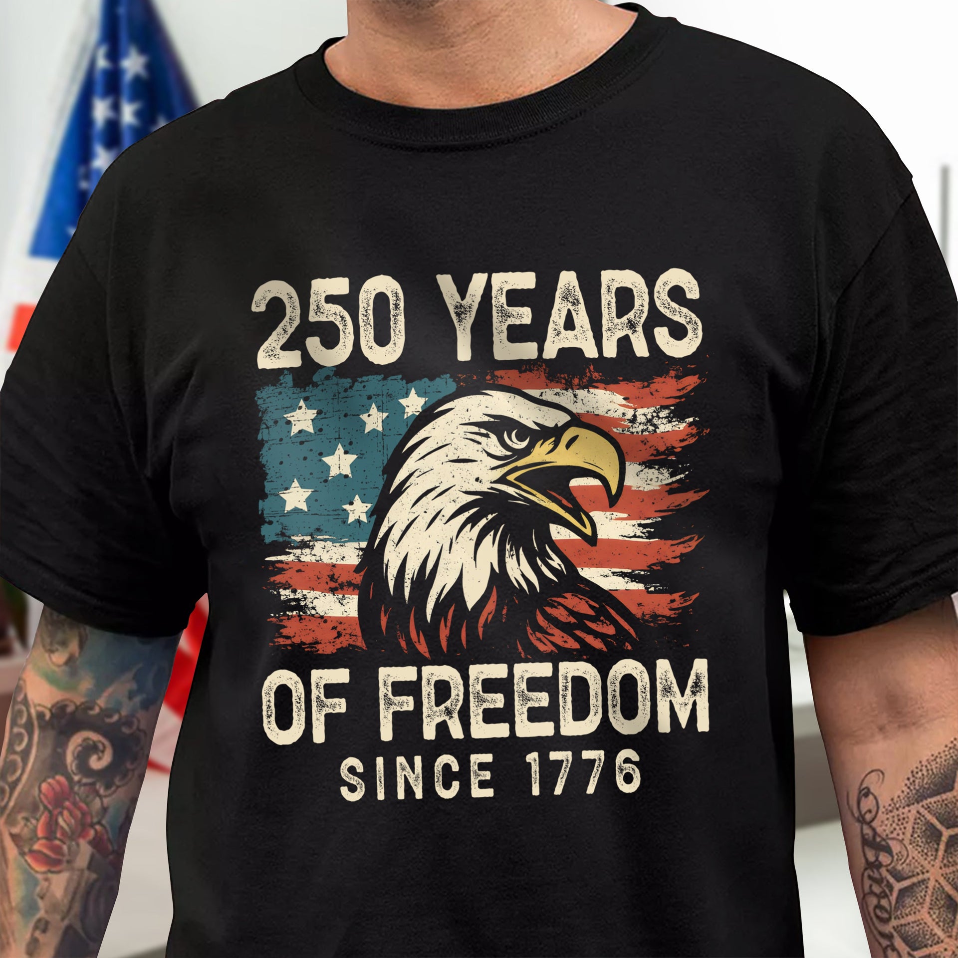 USA 250th Years Of Freedom Since 1776 USA Bald Eagle America Flag Dark Shirt-Unisex style and available in multiple colors