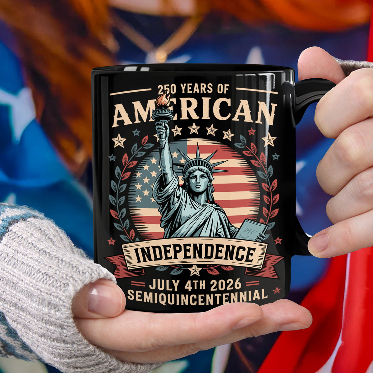 USA 250th Year Of American Independence Black Mug